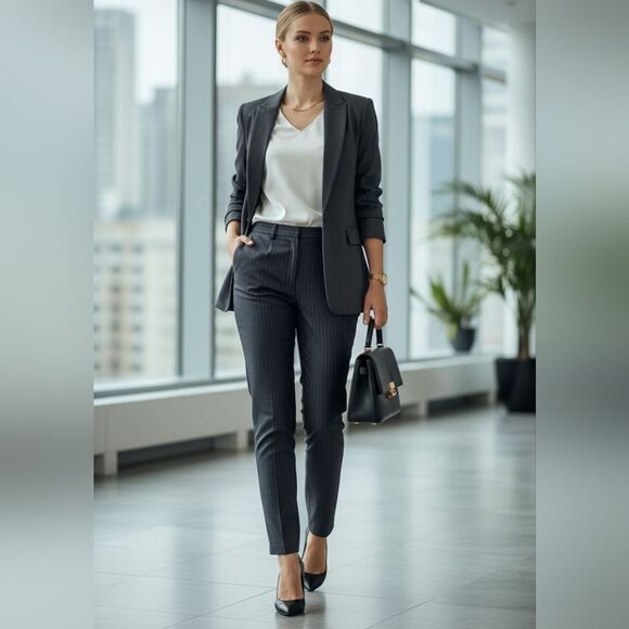 Black Pinstripe Women's Pants - Picture 7 of 13